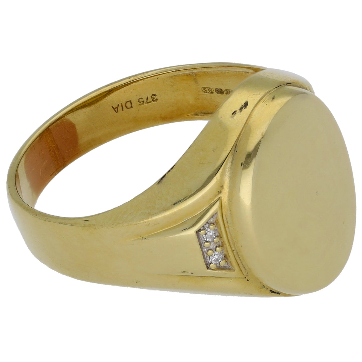 9ct Gold 0.04ct Diamond Patterned Signet Ring Size V
