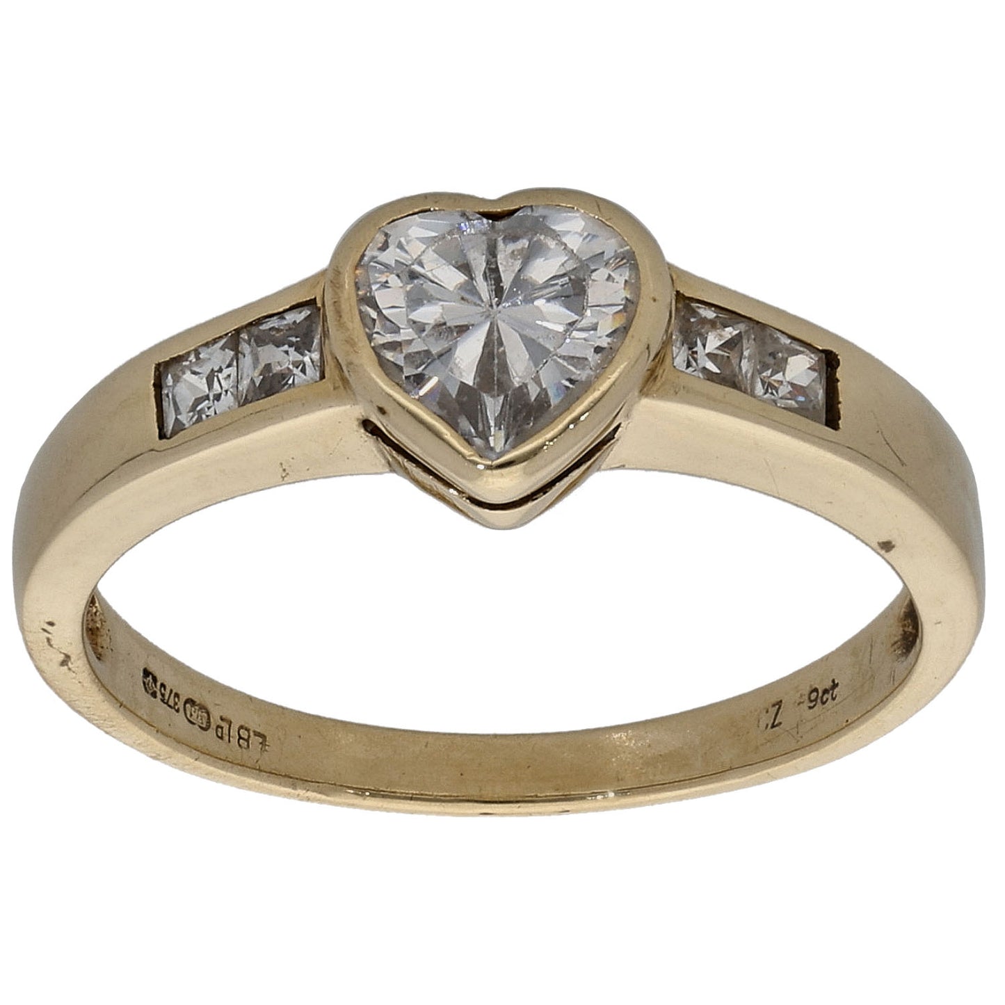 9ct Gold Cubic Zirconia Single Stone Ring With Accents Size N