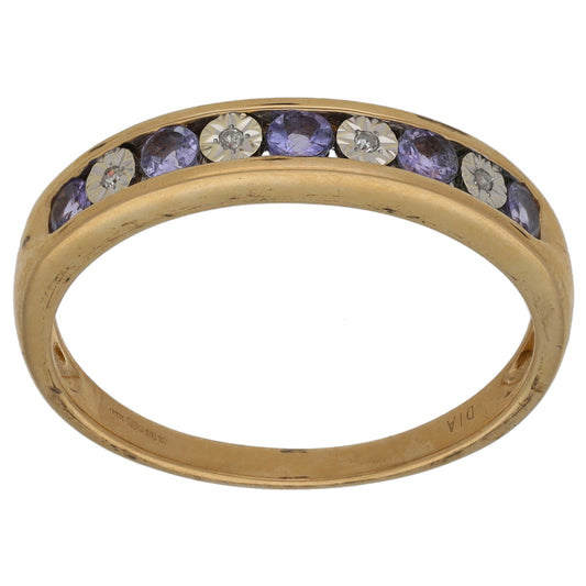 9ct Gold Tanzanite & 0.02ct Diamond Half Eternity Ring Size S