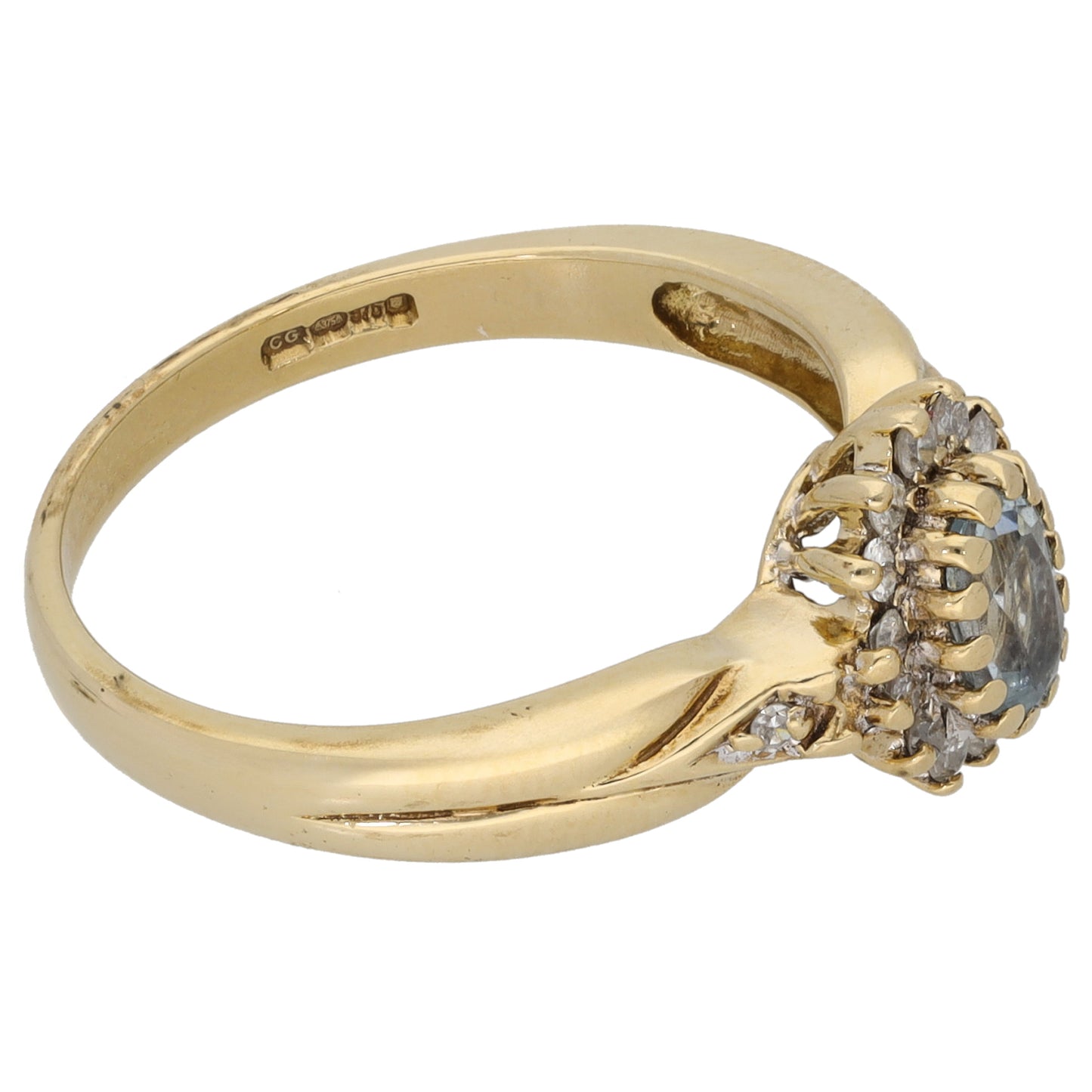 9ct Gold 0.15ct Diamond & Aquamarine Cluster Ring Size P