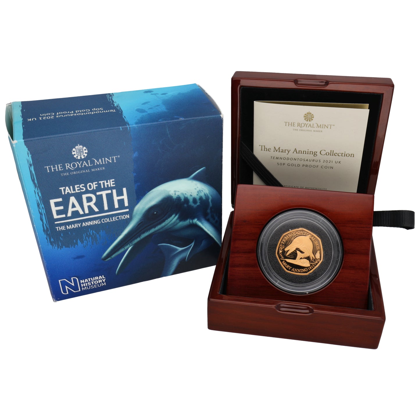 22ct Gold Mary Anning Collection Temnodontosaurus 50p Coin 2021