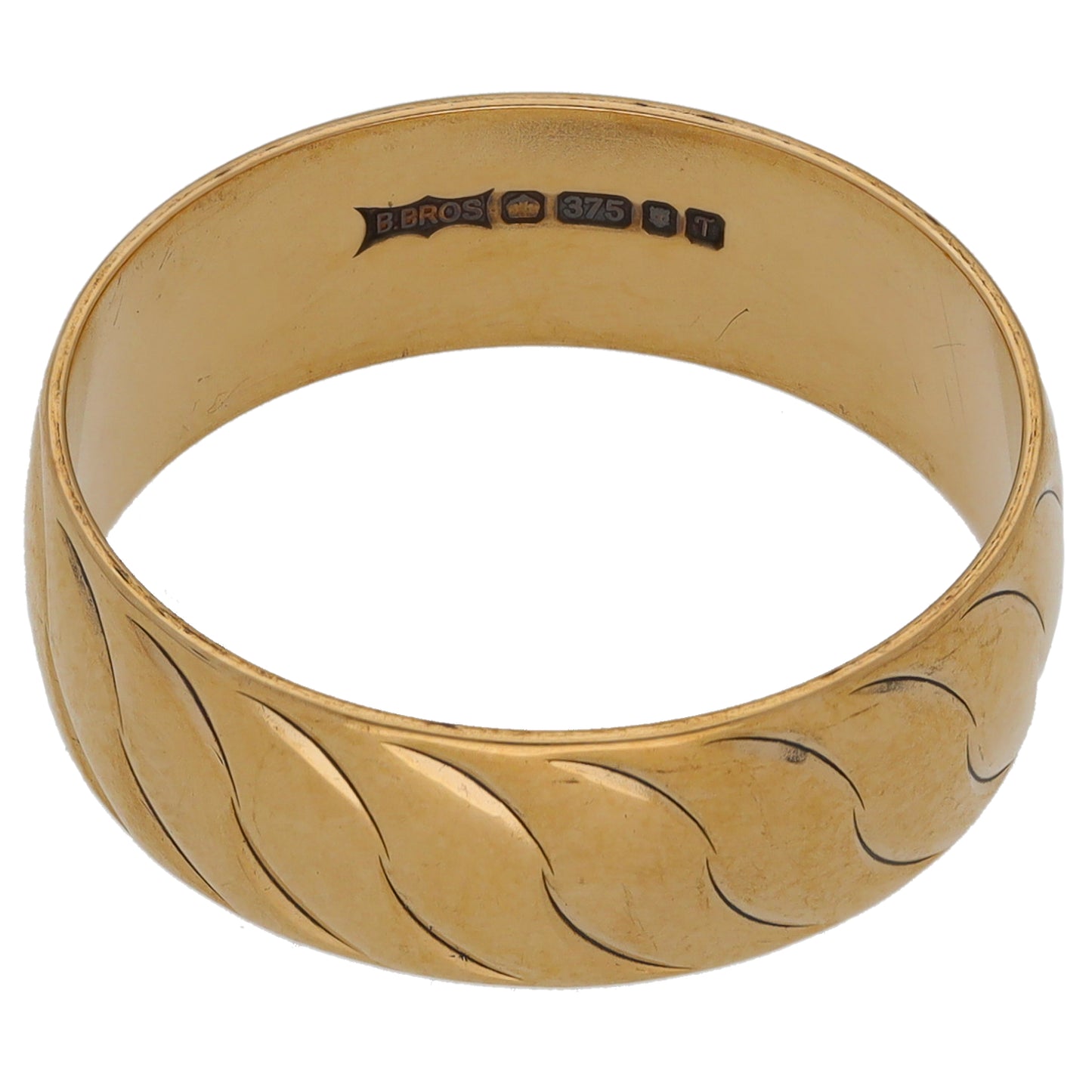 9ct Gold Patterned Wedding Ring Size Q