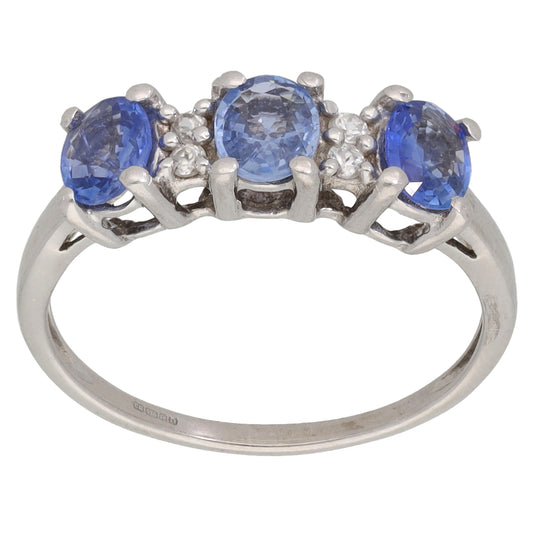 9ct White Gold Sapphire & White Sapphire Half Eternity Ring Size N