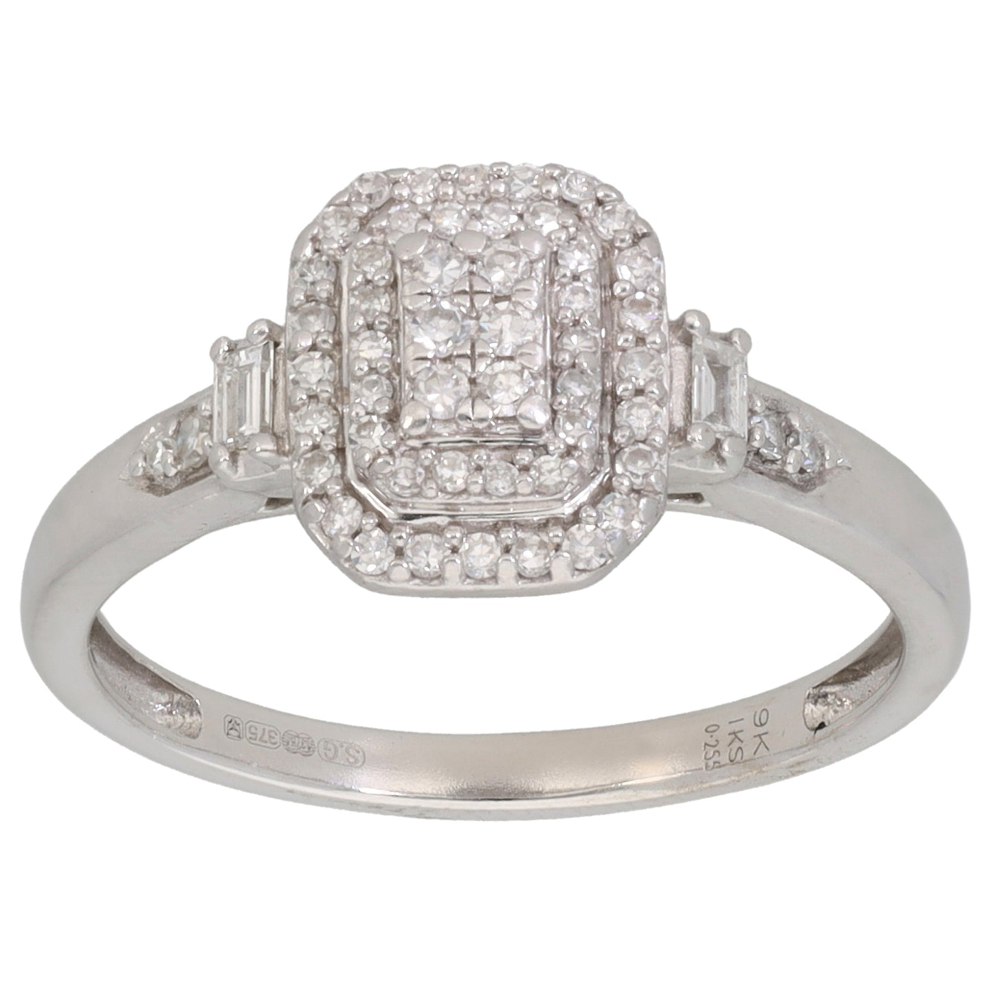 9ct White Gold 0.255ct Diamond Cluster Ring Size N