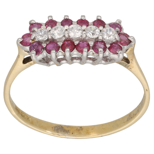 9ct Gold Glass Filled Ruby & Cubic Zirconia Dress/Cocktail Ring Size O