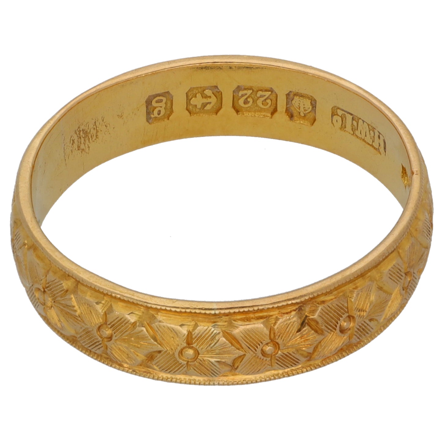 22ct Gold Patterned Wedding Ring Size M