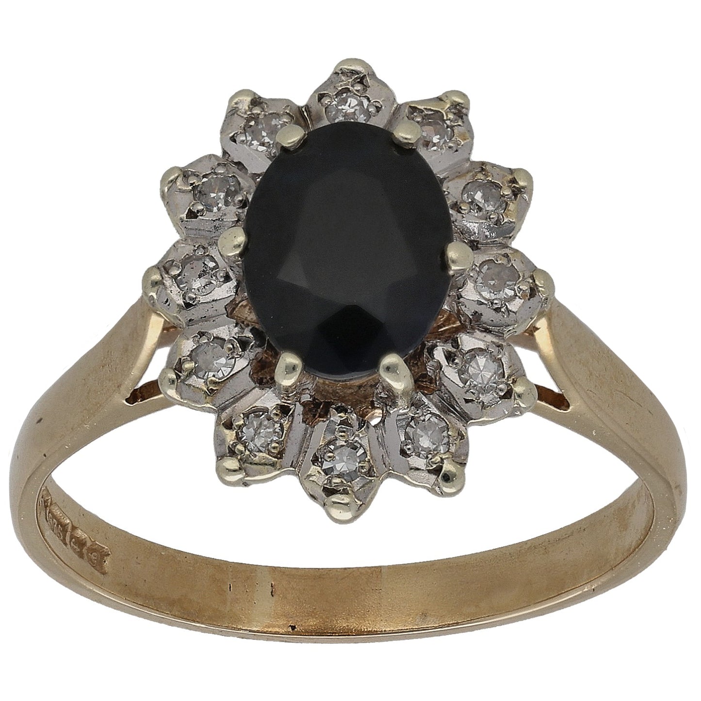 9ct Gold Sapphire & 0.06ct Diamond Cluster Ring Size P