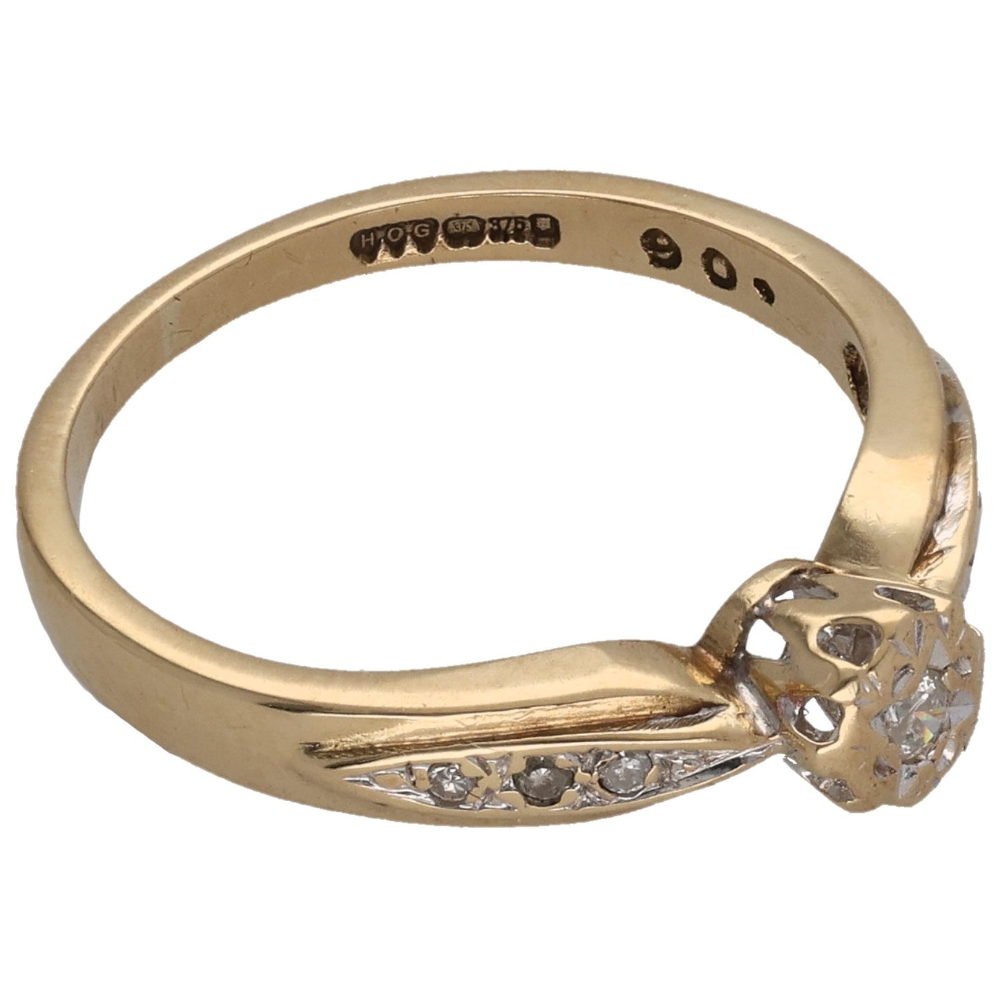 9ct Gold 0.06ct Diamond Solitaire Ring With Accent Stones Size K