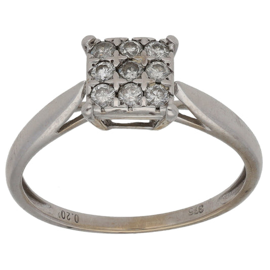 9ct White Gold 0.20ct Diamond Cluster Ring Size K