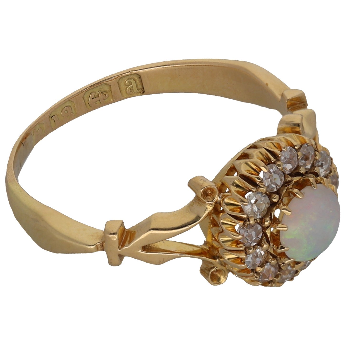 18ct Gold Opal & 0.13ct Diamond A&V Dress/Cocktail Ring Size L
