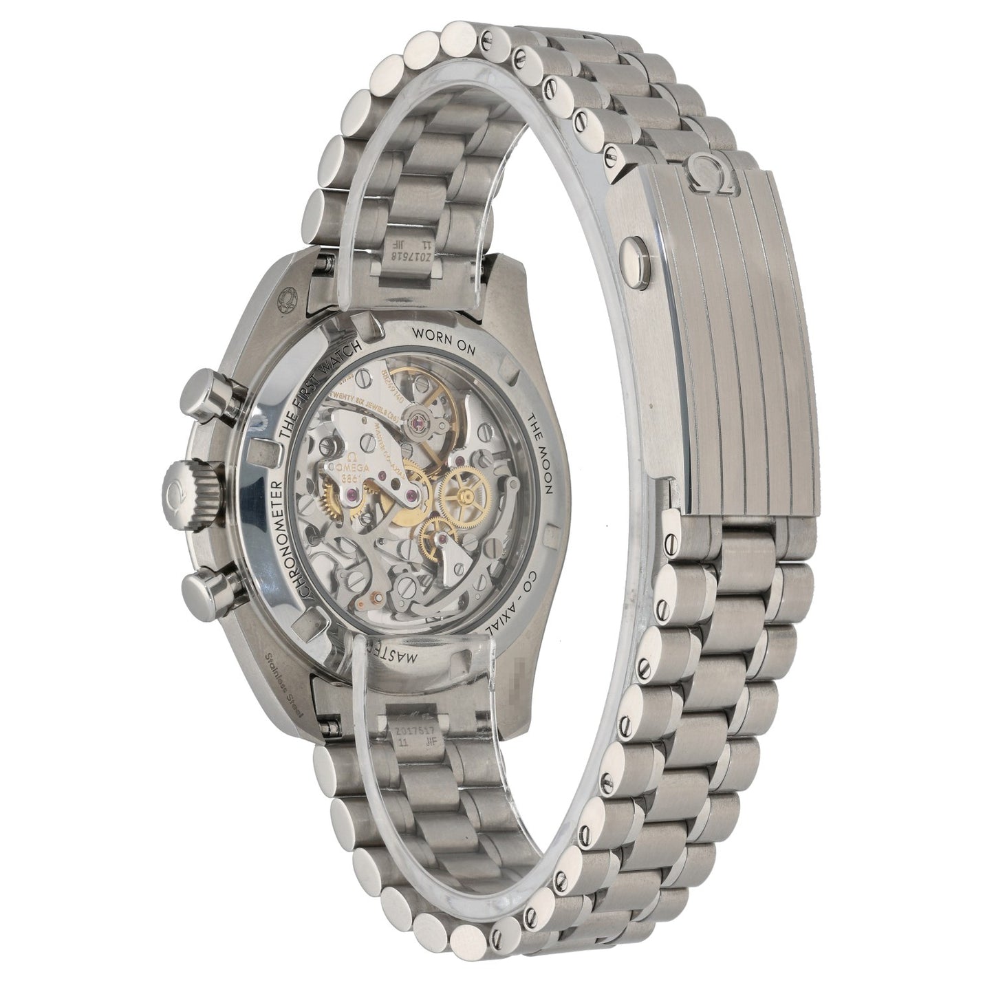 Omega Speedmaster Moonwatch 310.30.42.50.01.002, black dial, stainless steel, rear angle image