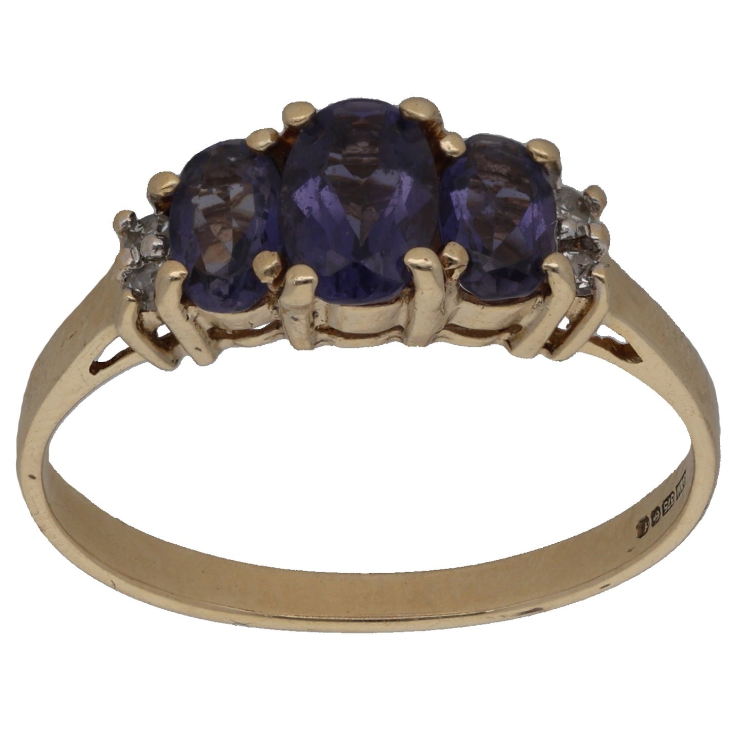 9ct Gold Iolite & 0.04ct Diamond Dress/Cocktail Ring Size N