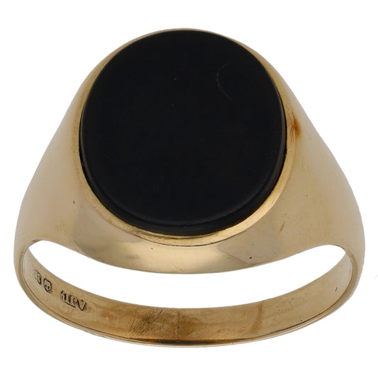 9ct Gold Onyx Plain Single Stone Signet Ring Size S