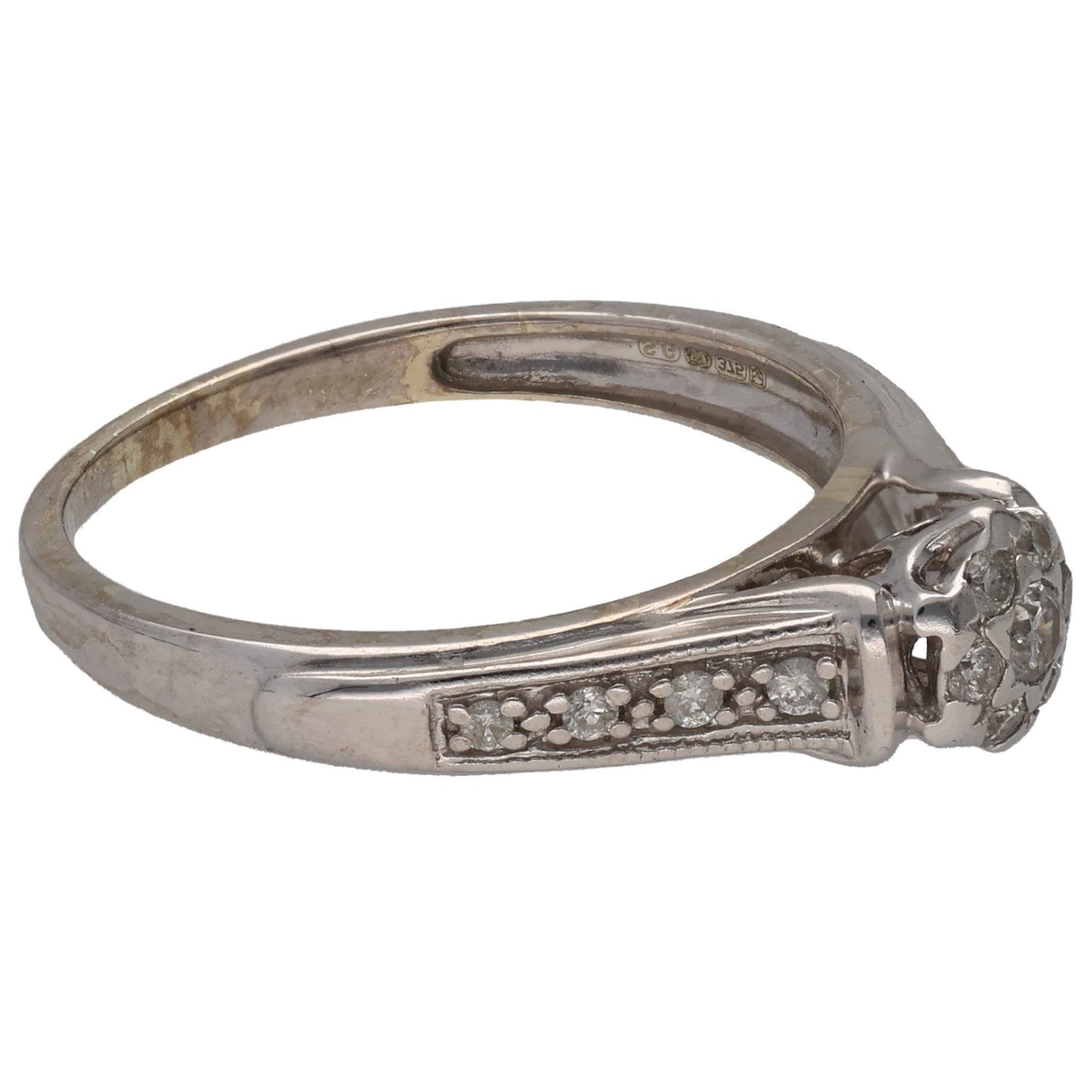 9ct White Gold 0.27ct Diamond Cluster Ring Size O