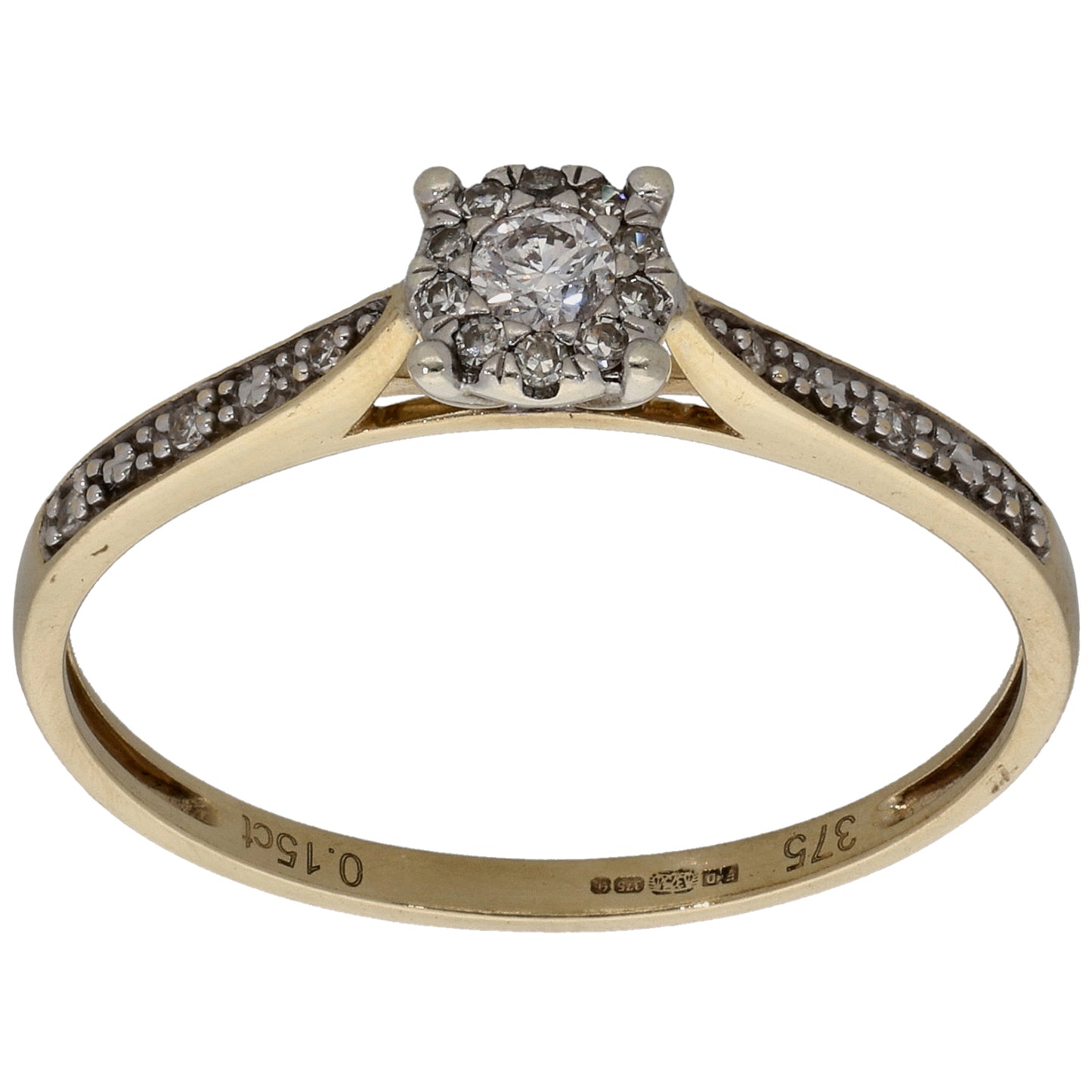 9ct Gold 0.15ct Diamond Cluster Ring Size R