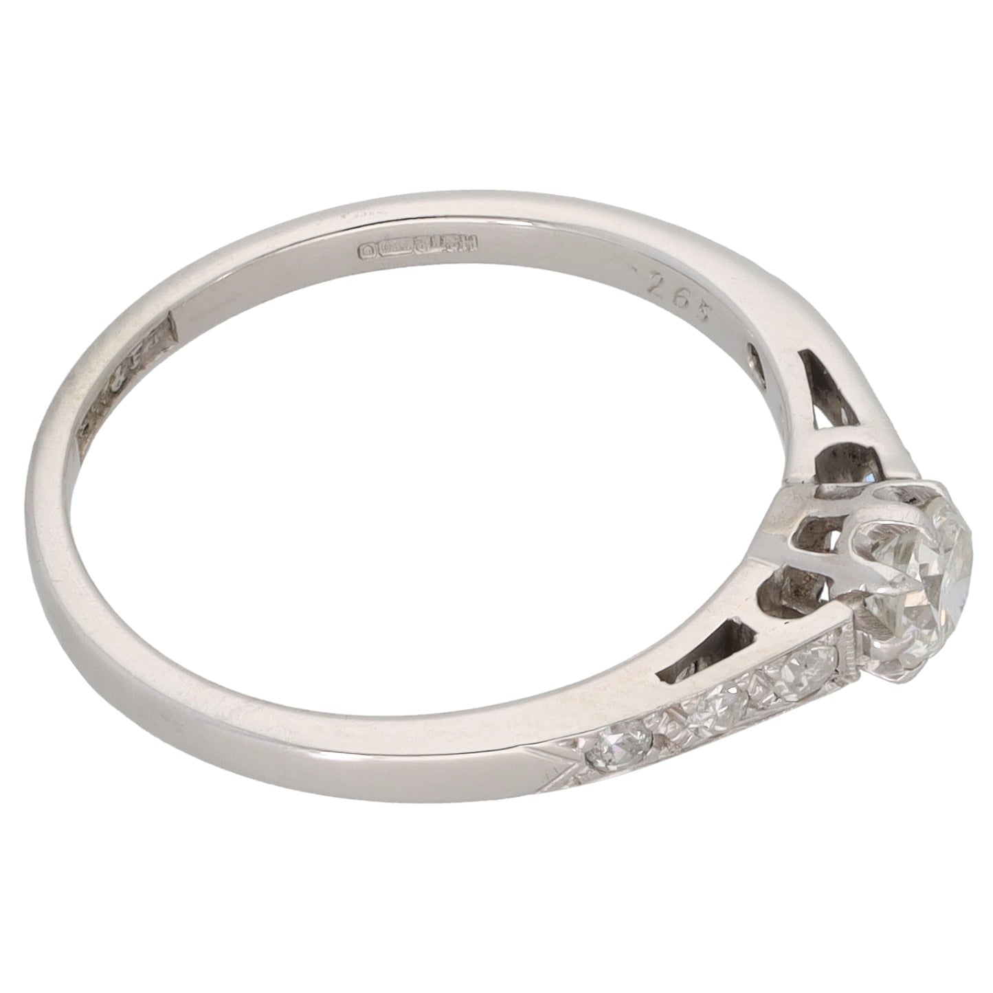 9ct White Gold 0.265ct Diamond Solitaire Ring With Accent Stones Size L