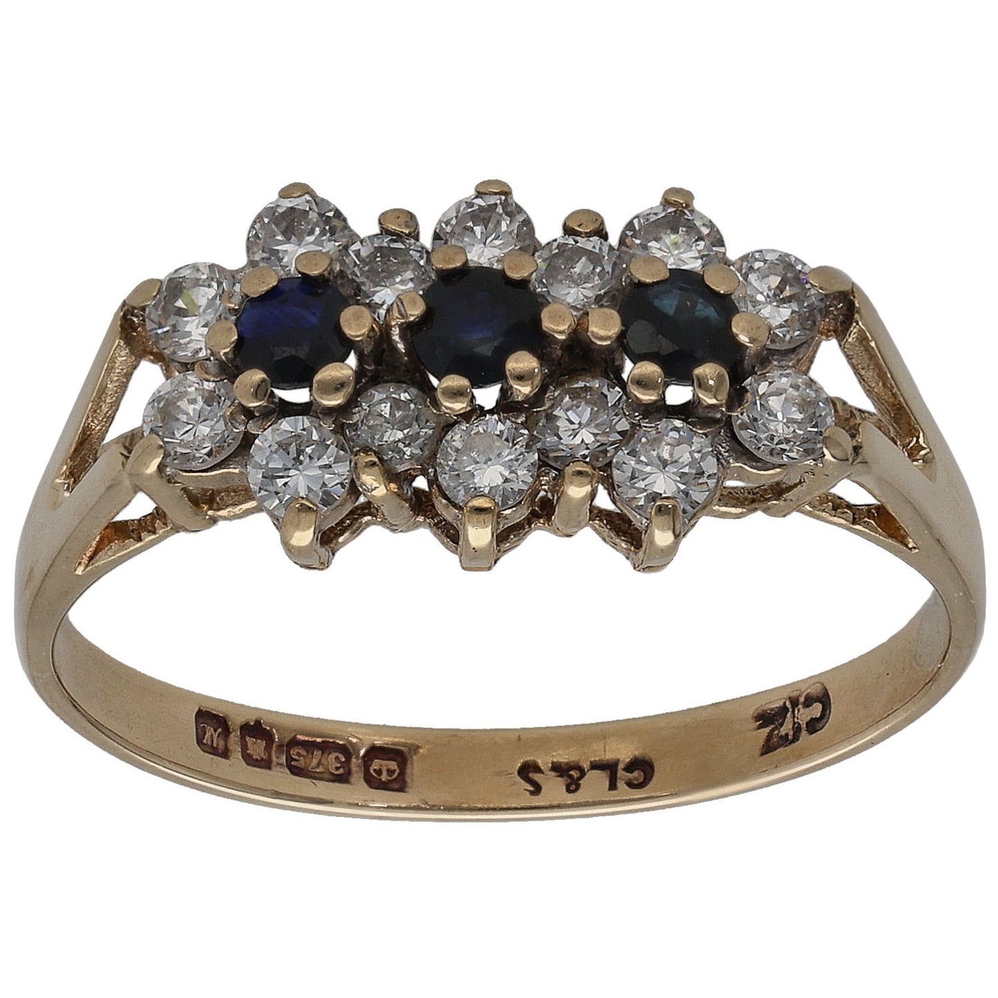 9ct Gold Sapphire & Cubic Zirconia Dress/Cocktail Ring Size O