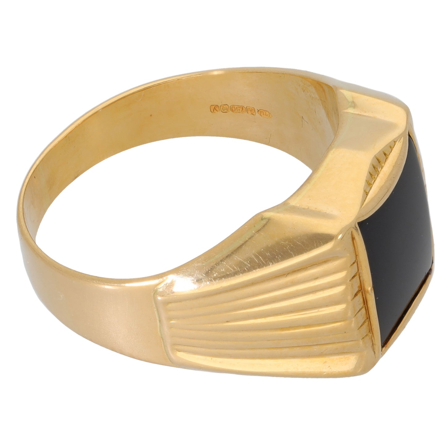 18ct Gold Onyx Patterned Single Stone Signet Ring Size X
