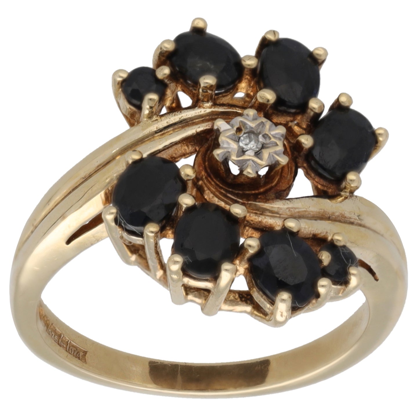 9ct Gold Sapphire & 0.01ct Diamond Dress/Cocktail Ring Size L