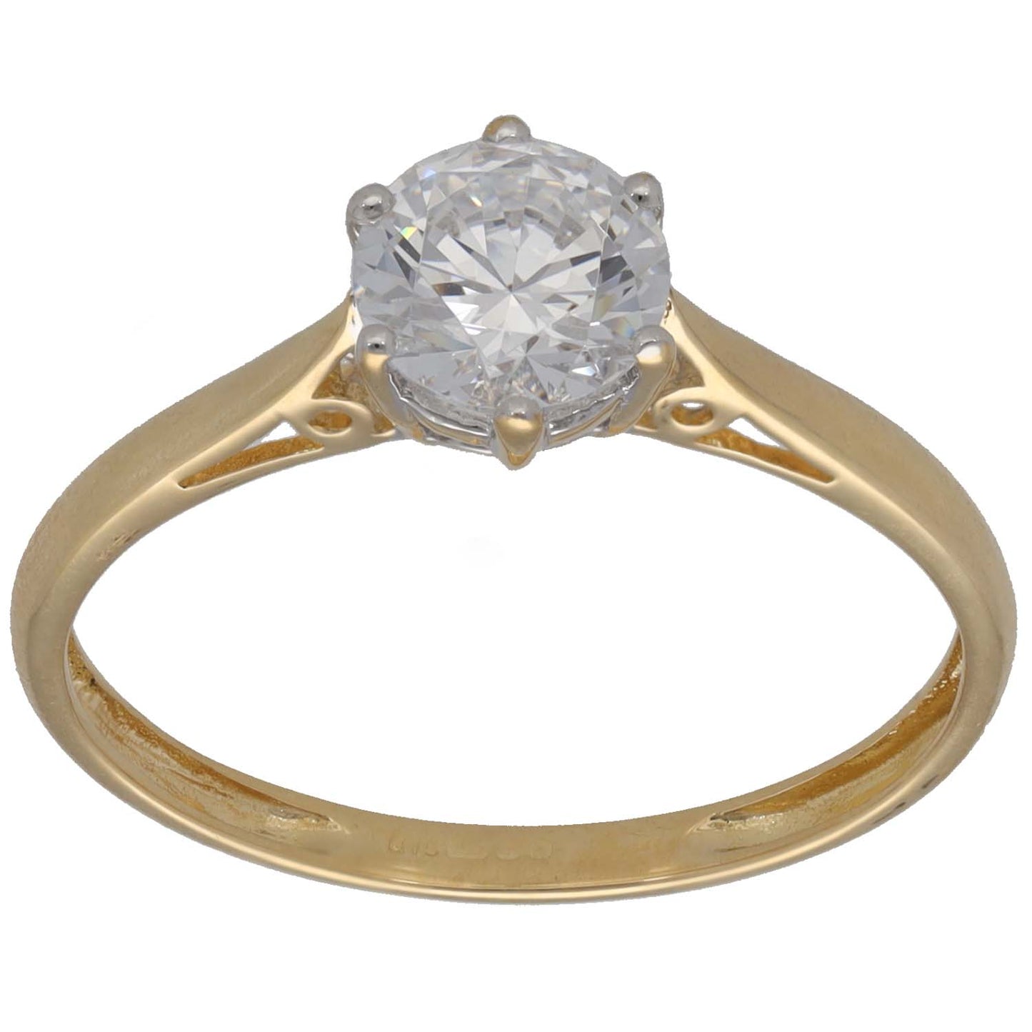 Gold single-stone ring with round clear cubic zirconia center