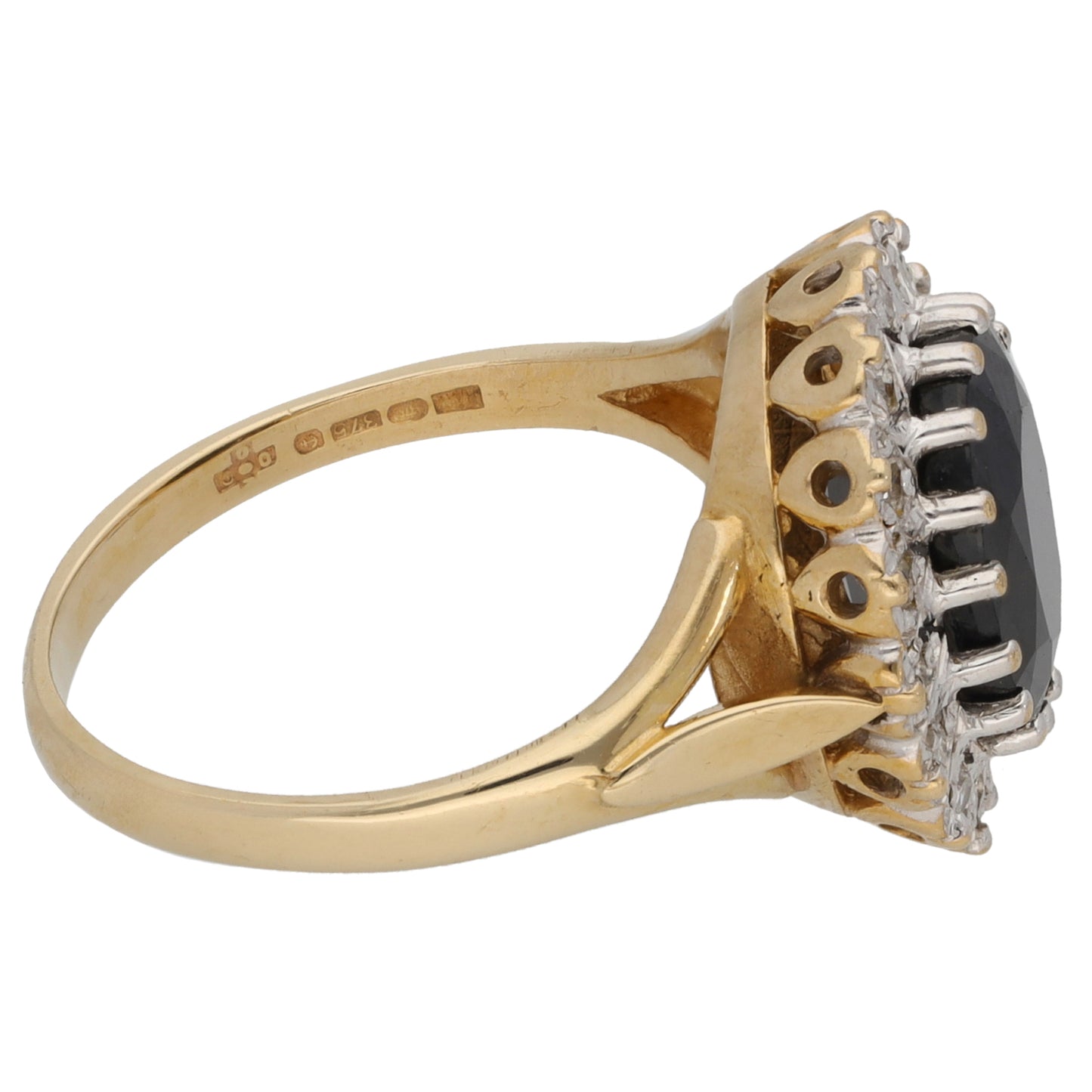 9ct Gold Sapphire & 0.16ct Diamond Dress/Cocktail Ring Size M