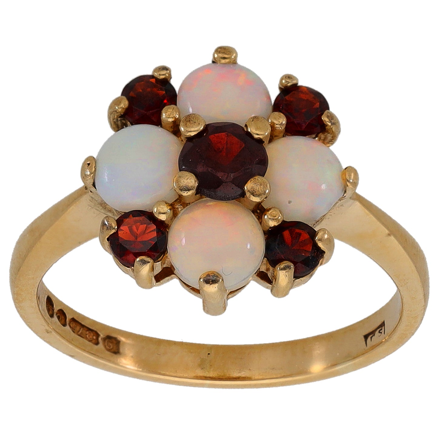 9ct Gold Opal & Garnet Dress/Cocktail Ring Size J