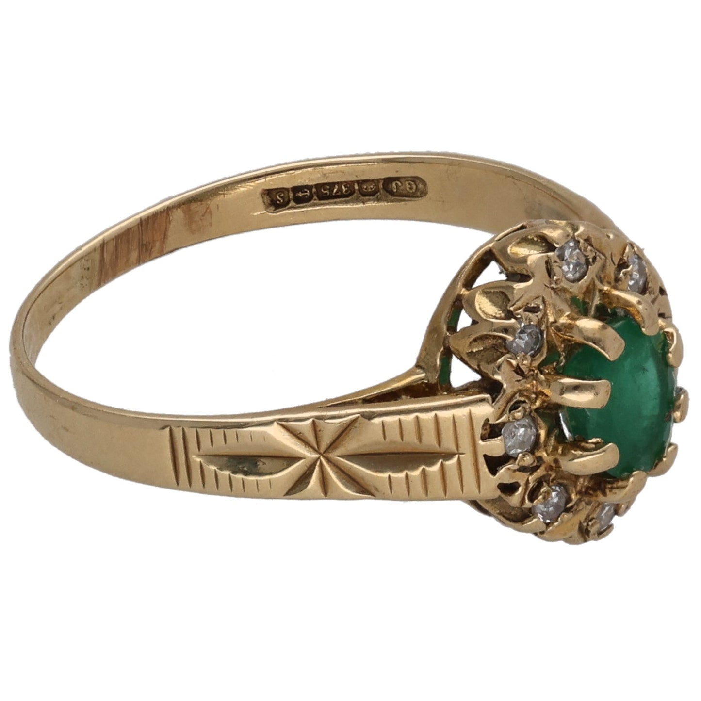 9ct Gold Emerald & 0.04ct Diamond Dress/Cocktail Ring Size L