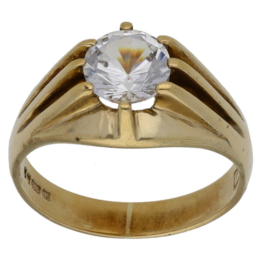 9ct Gold Cubic Zirconia Patterned Single Stone Signet Ring Size T