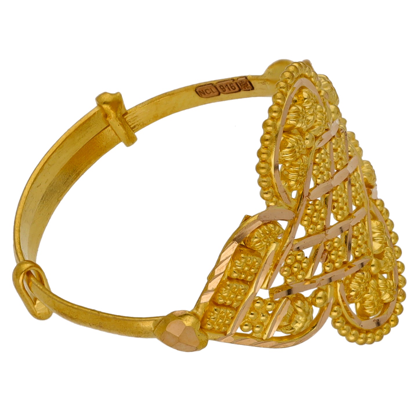 New 22ct Gold Patterned Shield Ring Size Adjustable
