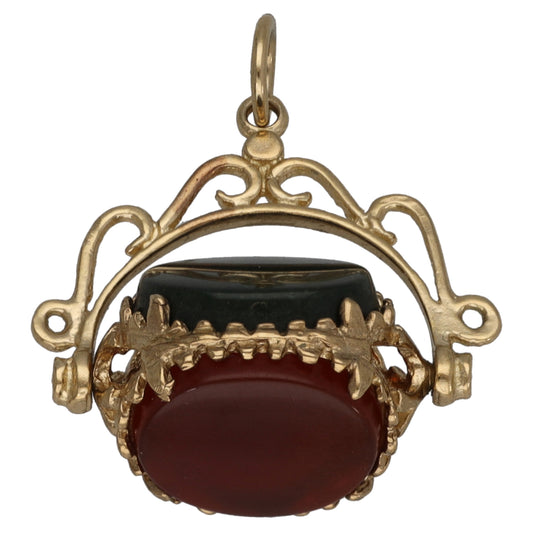 9ct Gold Bloodstone, Onyx & Carnelian Fob Pendant