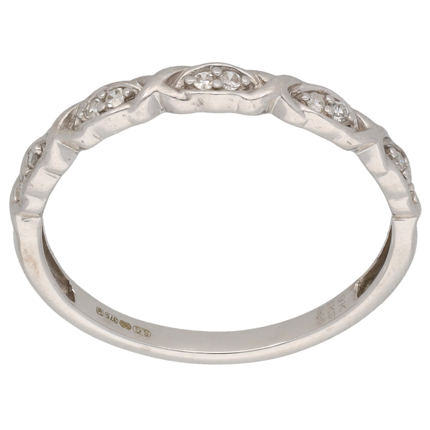 9ct White Gold 0.05ct Diamond Half Eternity Ring Size Q