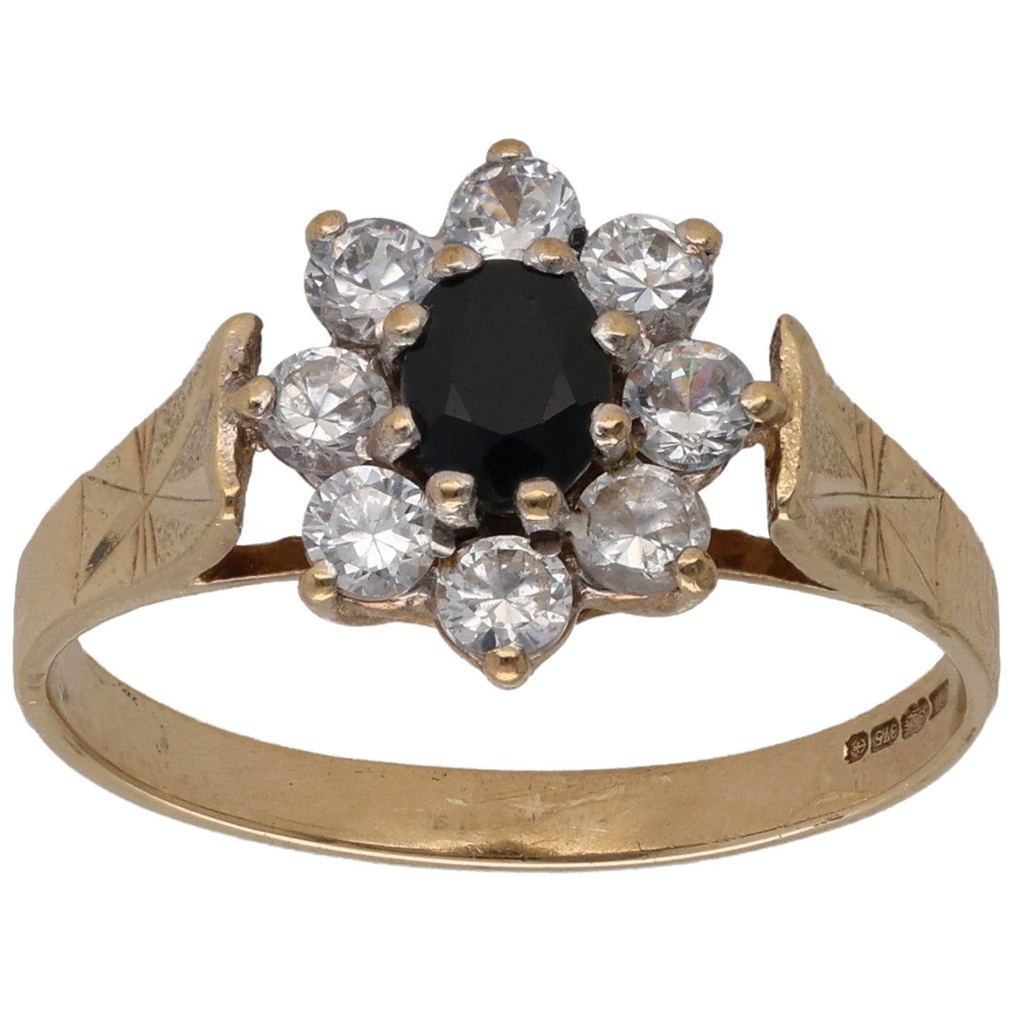 9ct Gold Sapphire & Cubic Zirconia Dress/Cocktail Ring Size N