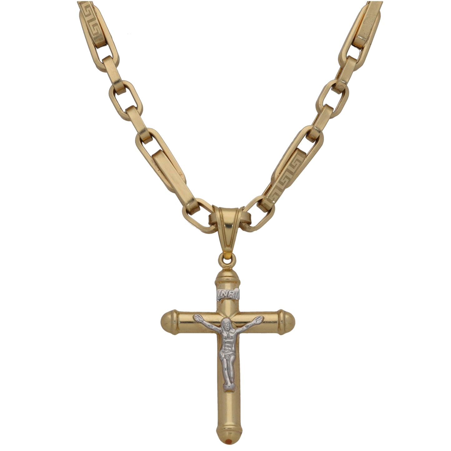 14ct Bicolour Gold Crucifix Pendant With Chain