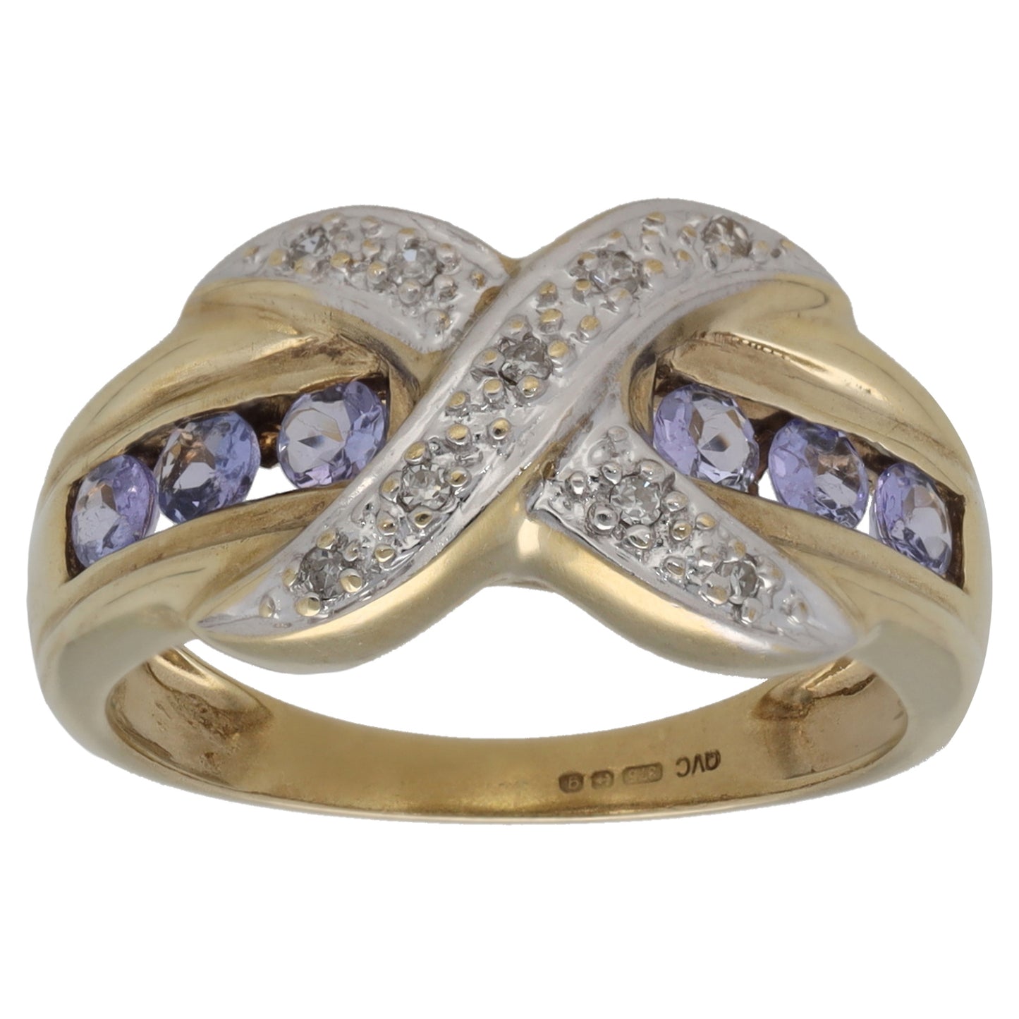 9ct Gold Tanzanite & 0.045ct Diamond Dress/Cocktail Ring Size L