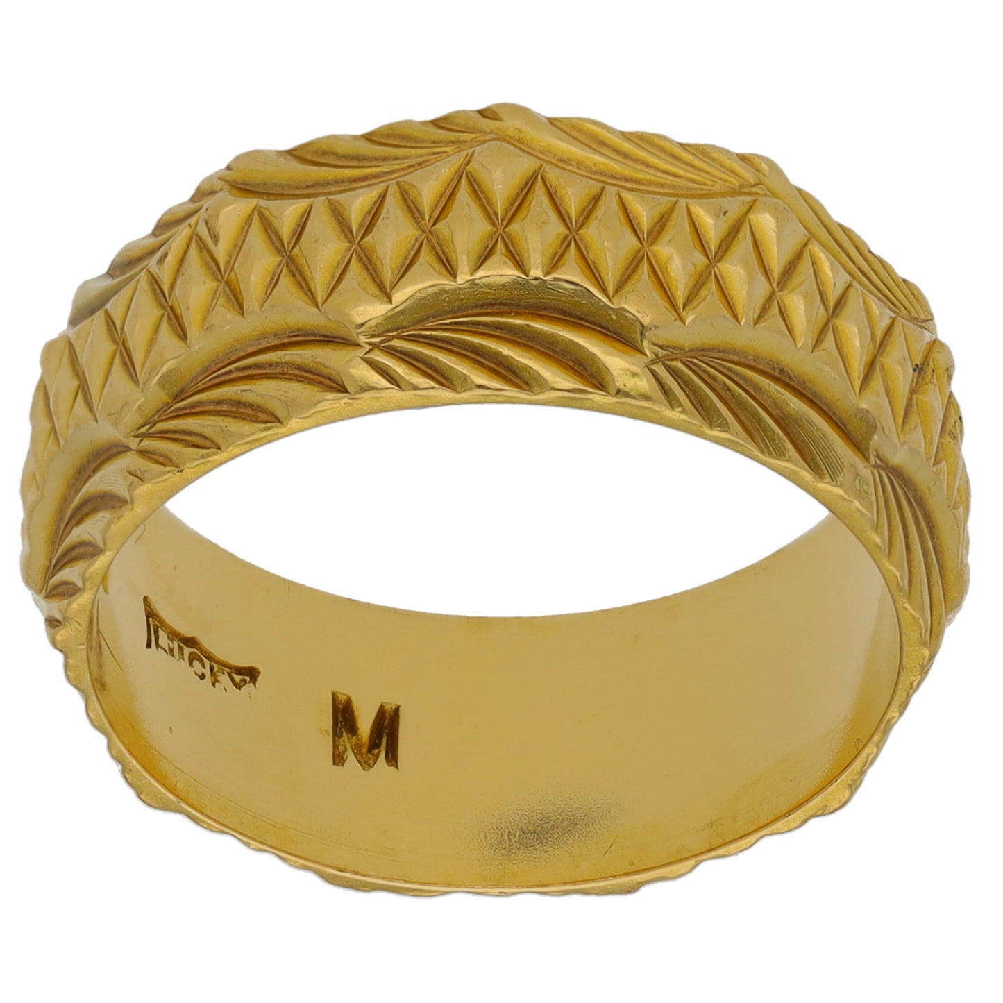 18ct Gold Patterned Wedding Ring Size M