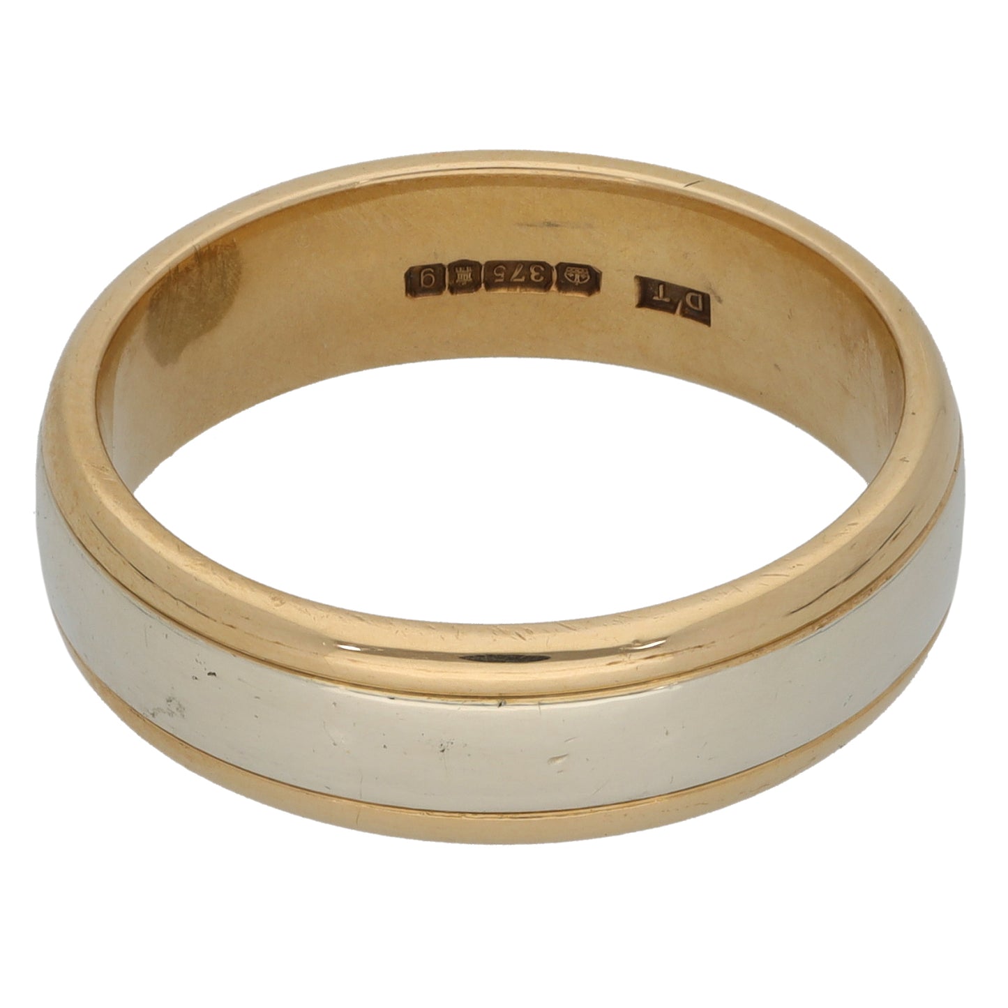 9ct Bi-Colour Gold Plain Wedding Ring Size R