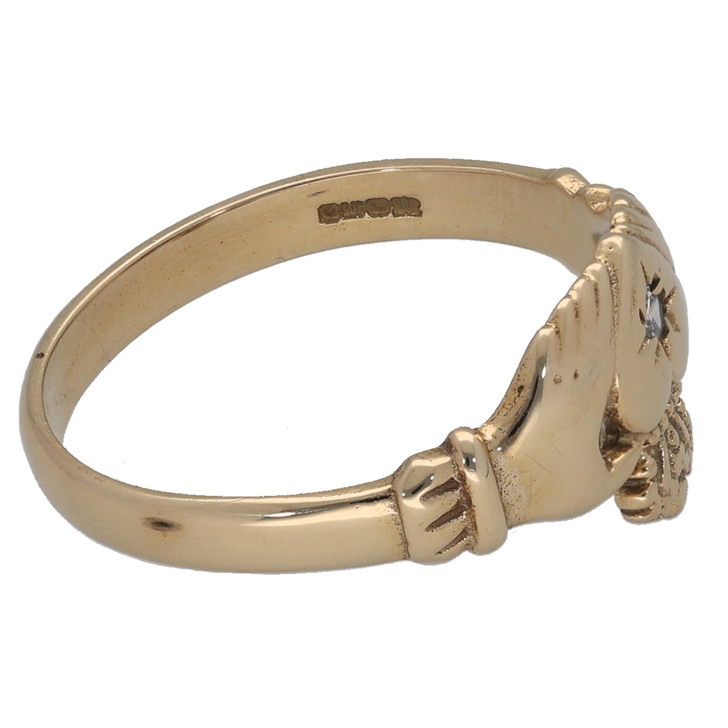 9ct Gold Cubic Zirconia Claddagh Ring Size O