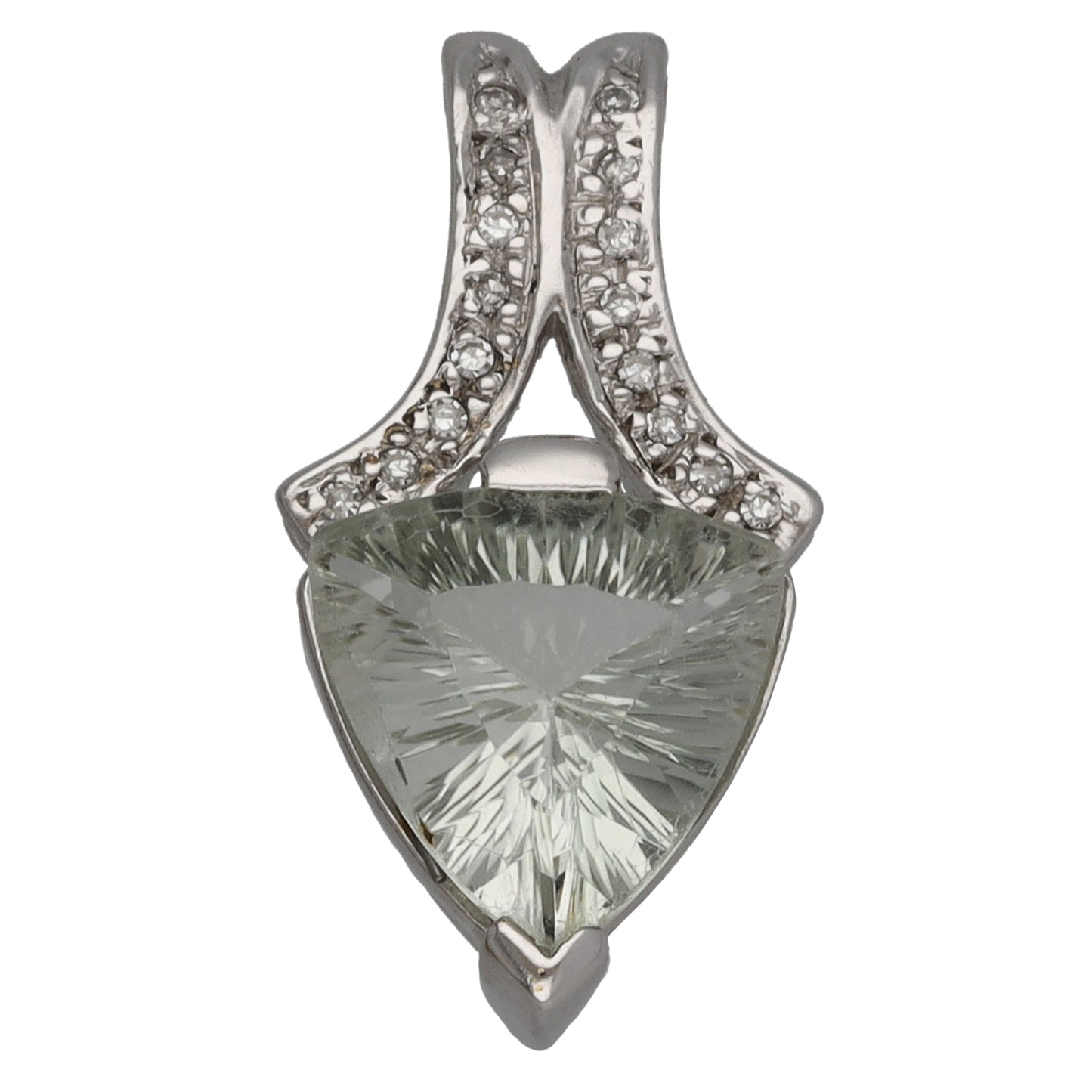 9ct White Gold Green Quartz & 0.16ct Diamond Dress/Cocktail Pendant