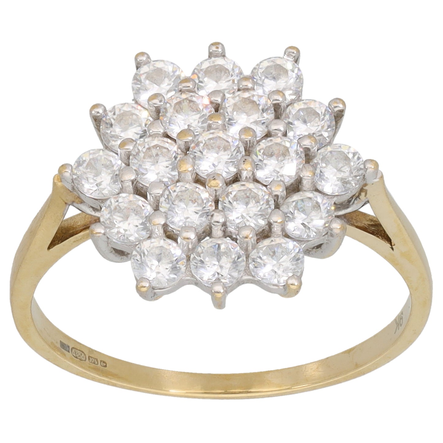 9ct Gold Cubic Zirconia Cluster Ring Size O