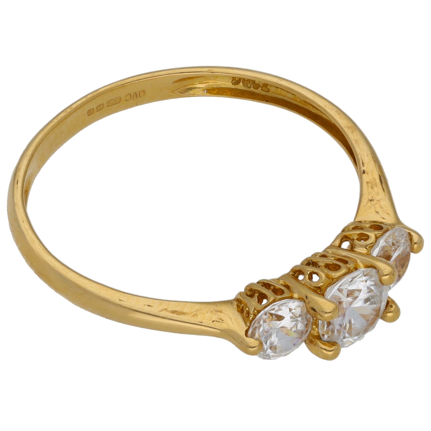 18ct Gold Cubic Zirconia Trilogy Ring Size S