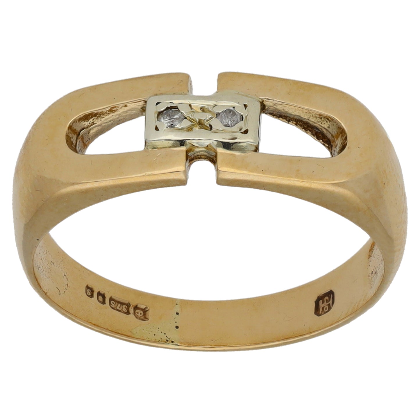 9ct Gold 0.01ct Diamond Two Stone Ring Size M