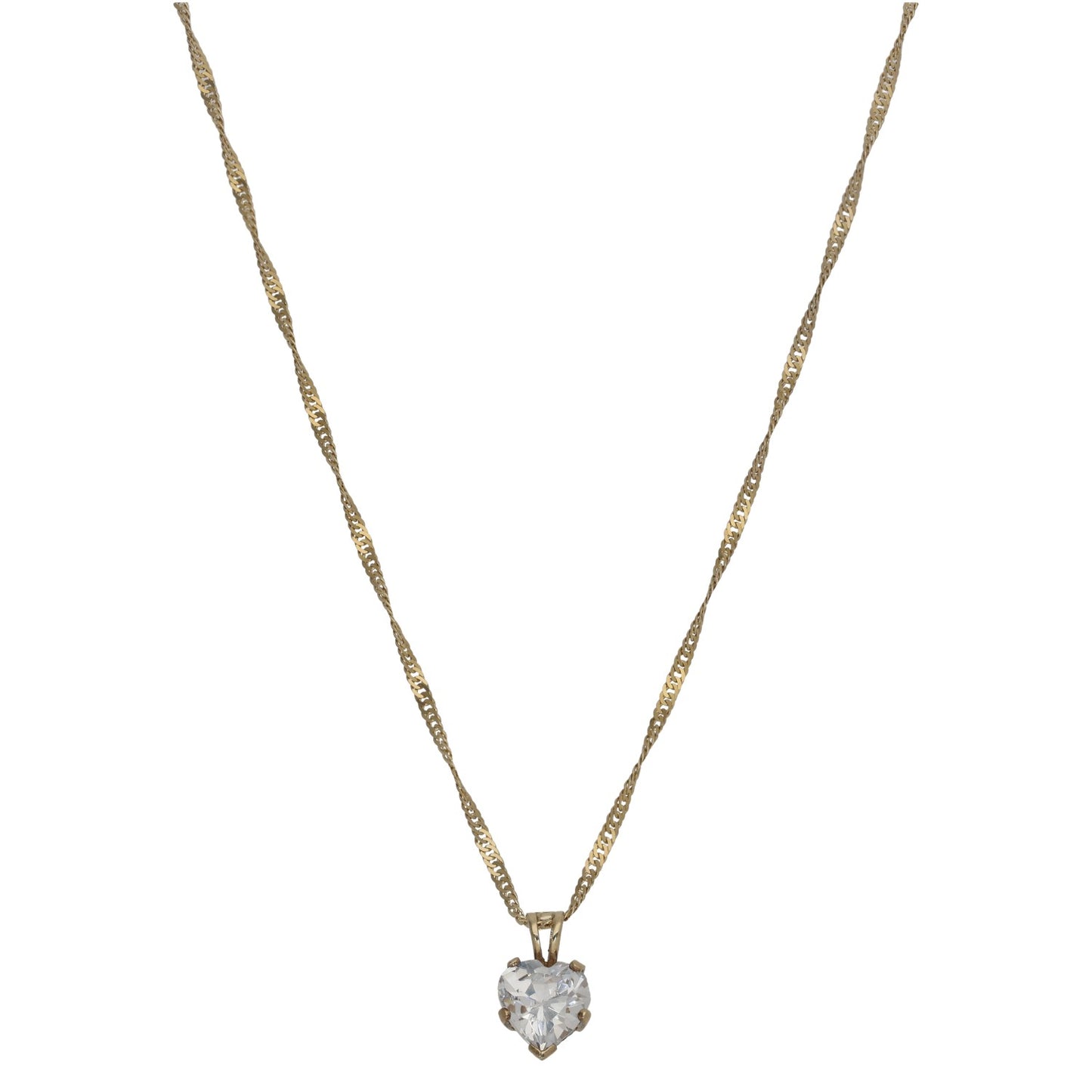 9ct Gold Cubic Zirconia Single Stone Pendant With Chain