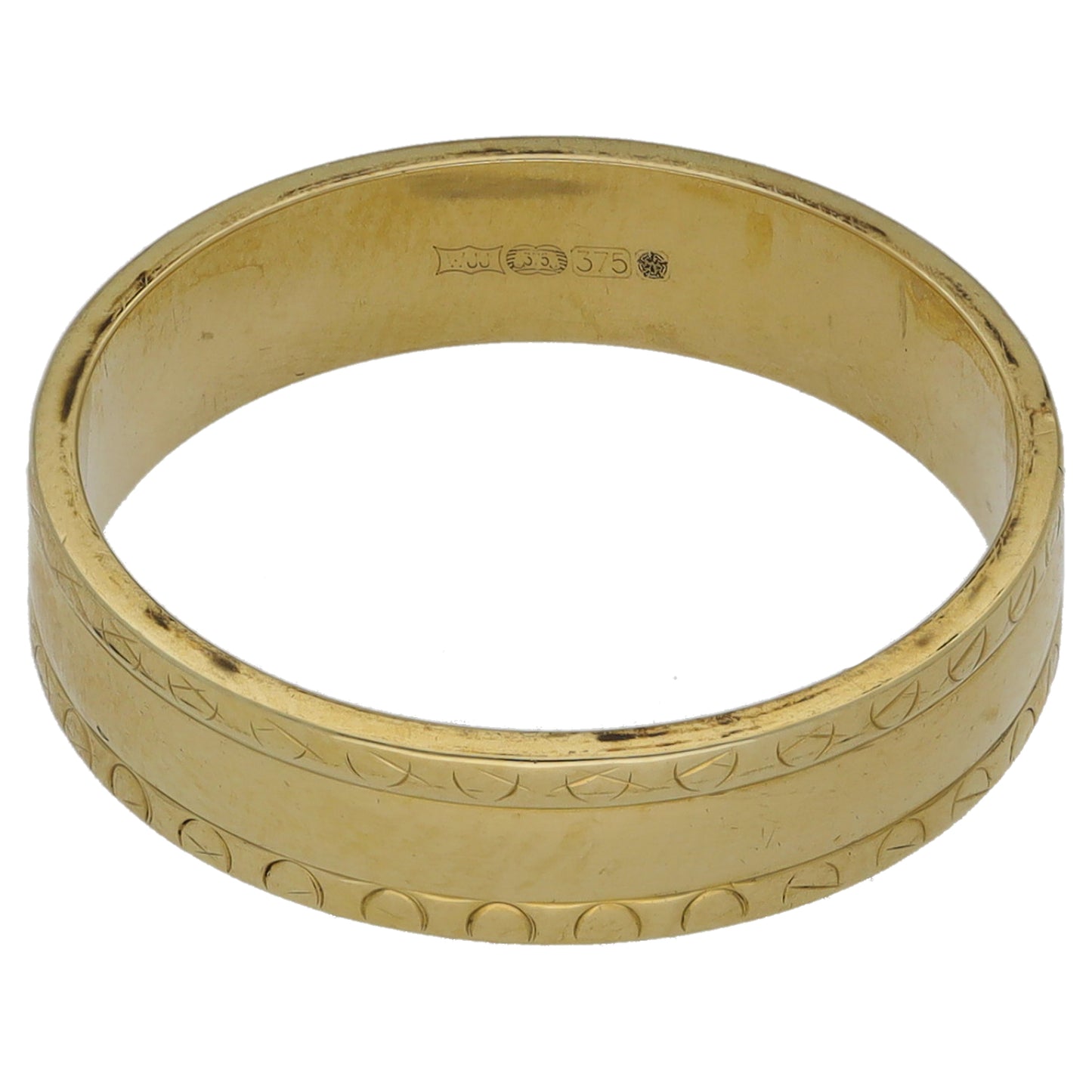 9ct Gold Patterned Wedding Ring Size N