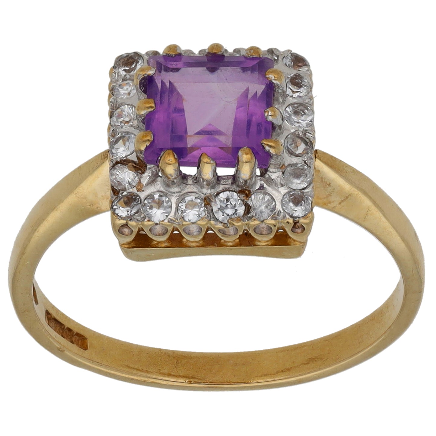 9ct Gold Amethyst & Imitation Gems Dress/Cocktail Ring Size N