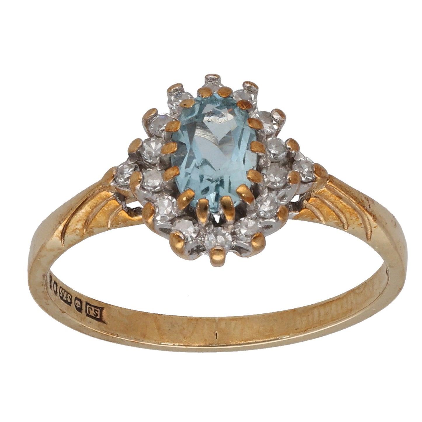 9ct Gold 0.16ct Diamond & Aquamarine Dress/Cocktail Ring Size K