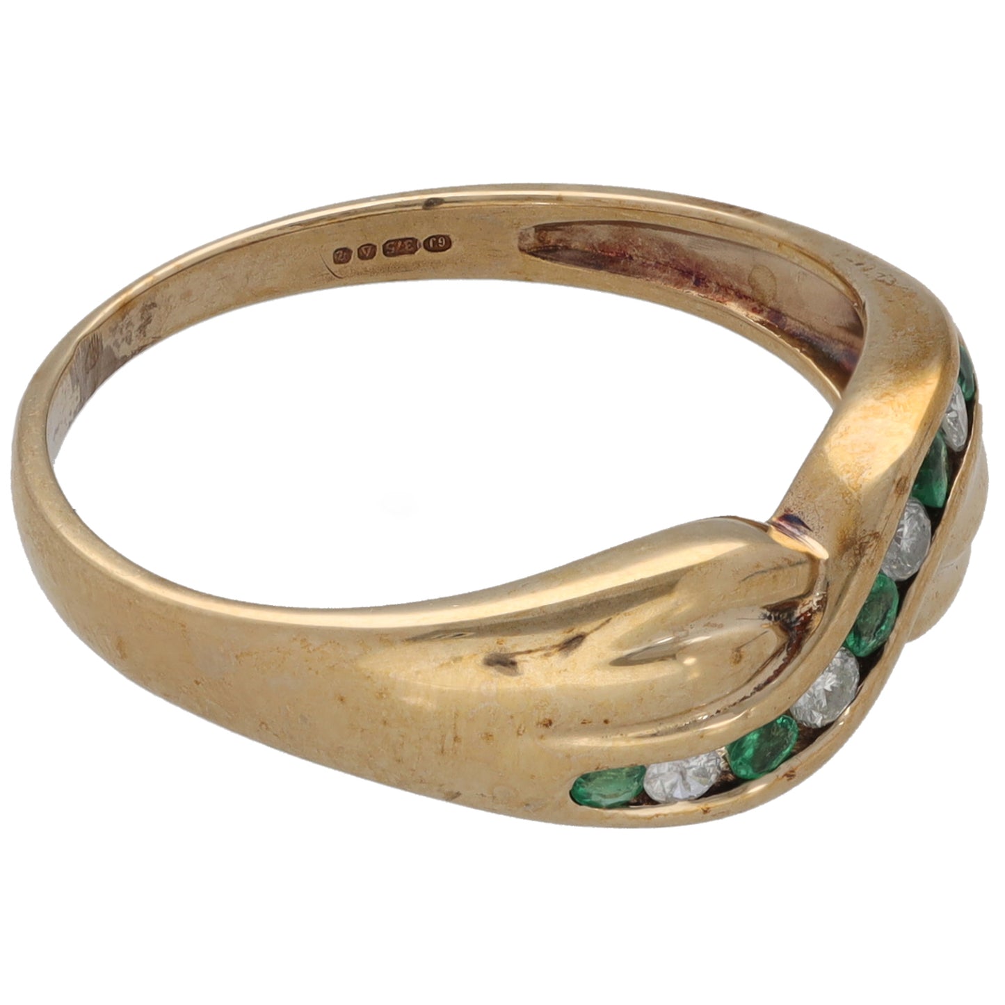 9ct Gold Emerald & 0.08ct Round Diamond Dress/Cocktail Ring Size O