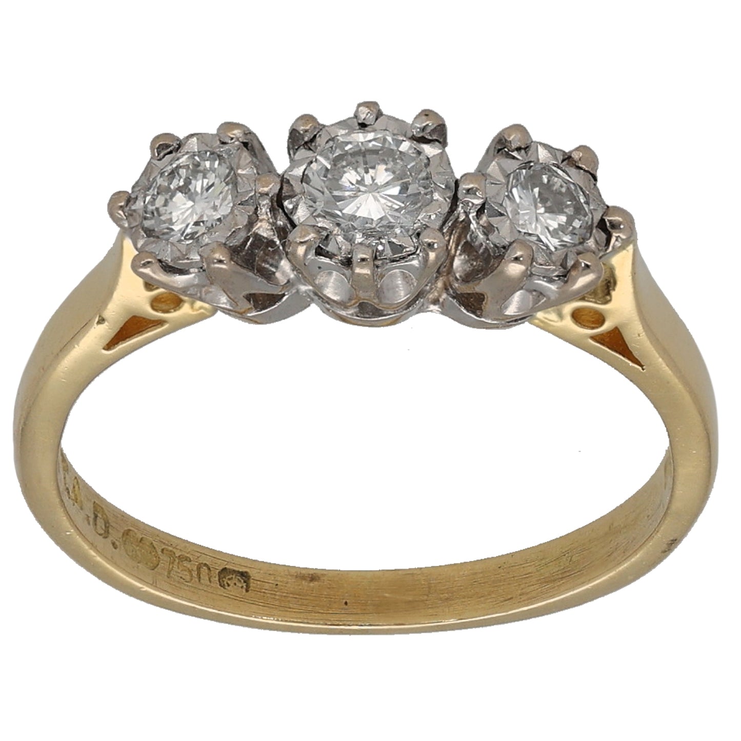 18ct Gold 0.50ct Diamond Trilogy Ring Size K