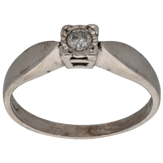 9ct White Gold 0.10ct Diamond Solitaire Ring Size M