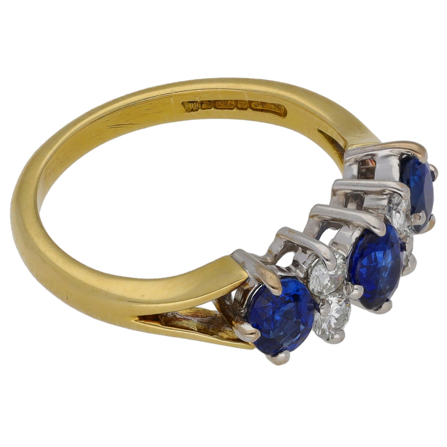 18ct Gold 0.28ct Diamond & Sapphire Half Eternity Ring Size L