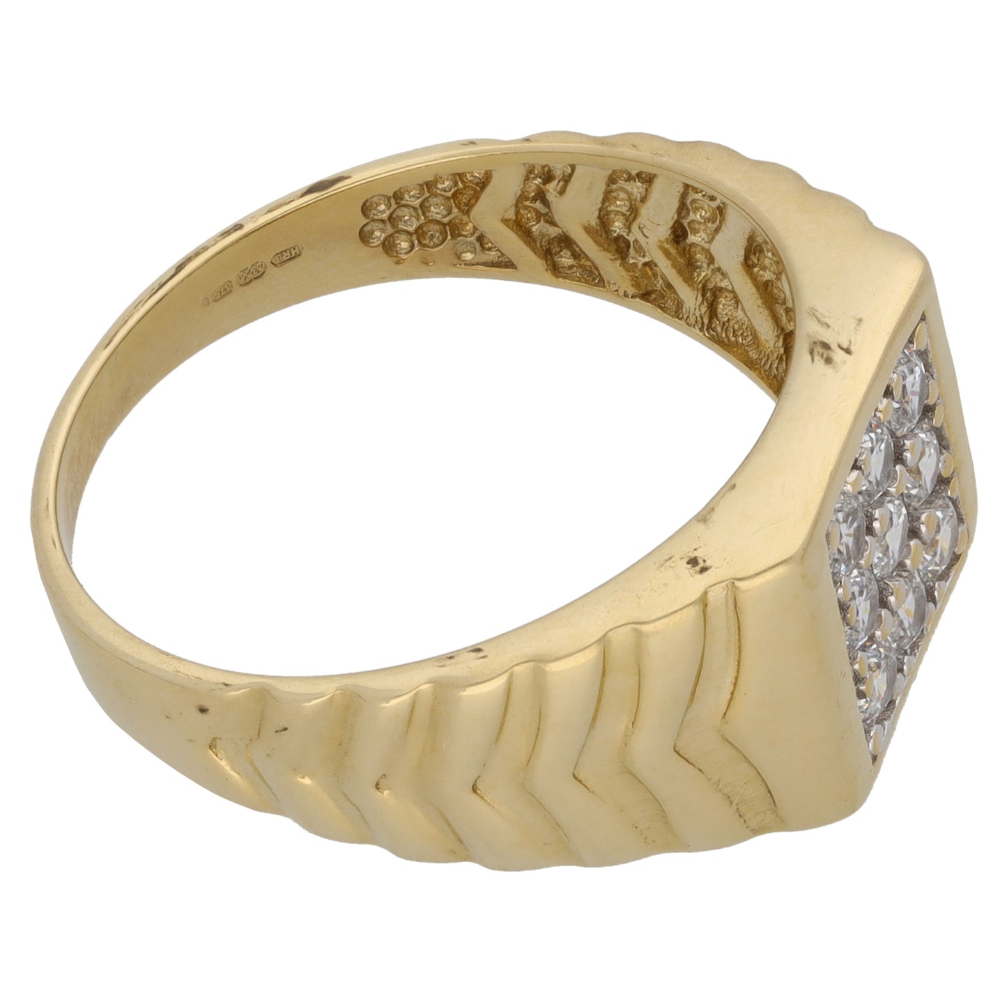 9ct Gold Cubic Zirconia Patterned Signet Ring Size W